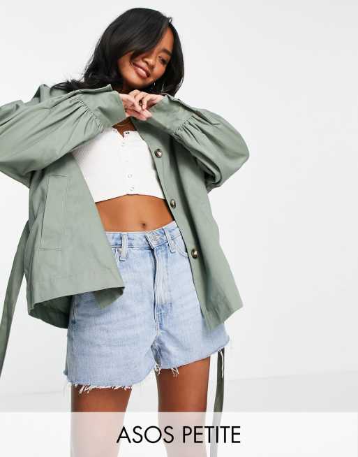 ASOS DESIGN Petite - Giacca kaki con dettaglio sulle maniche