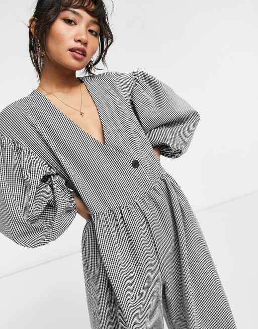 ASOS DESIGN Petite gingham check smock jumpsuit MULTI ASOS