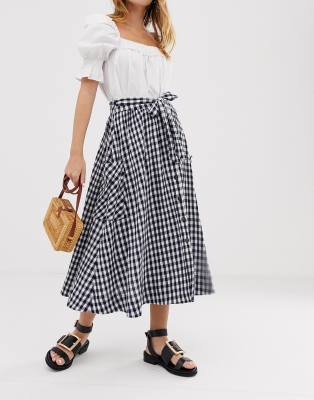 asos gingham midi skirt