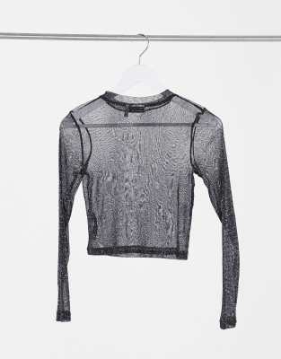 glitter mesh long sleeve top