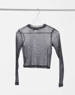 long sleeve glitter mesh top