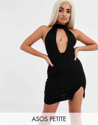 black plunge mini dress