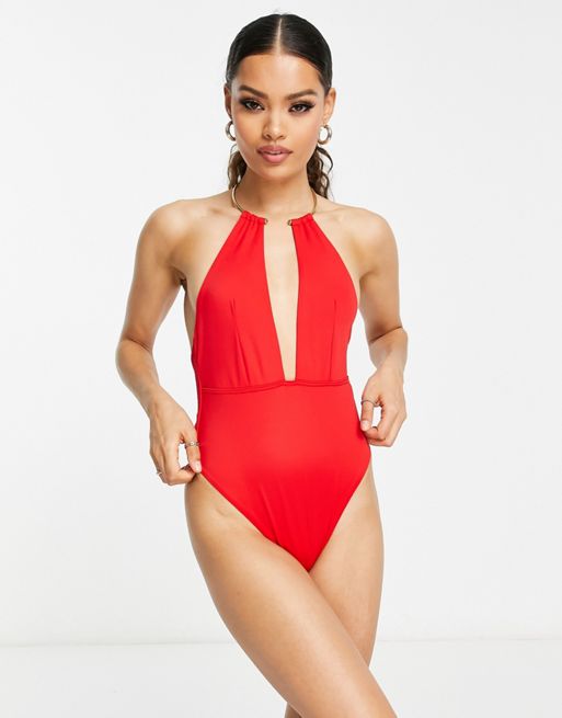 Chain High Neck One-piece Swimsuit