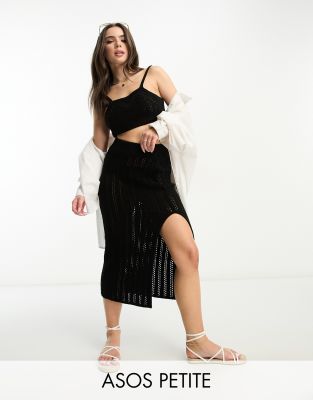 ASOS DESIGN Petite co-ord crochet maxi skirt in black - ASOS Price Checker