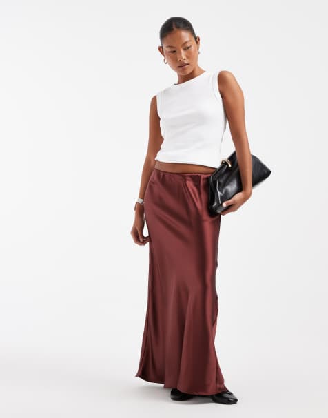 ASOS DESIGN Petite gonna maxi sbieca in raso color cioccolato - view 1