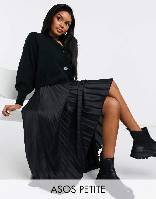 ASOS DESIGN Petite - Gonna midi a pieghe in raso nera