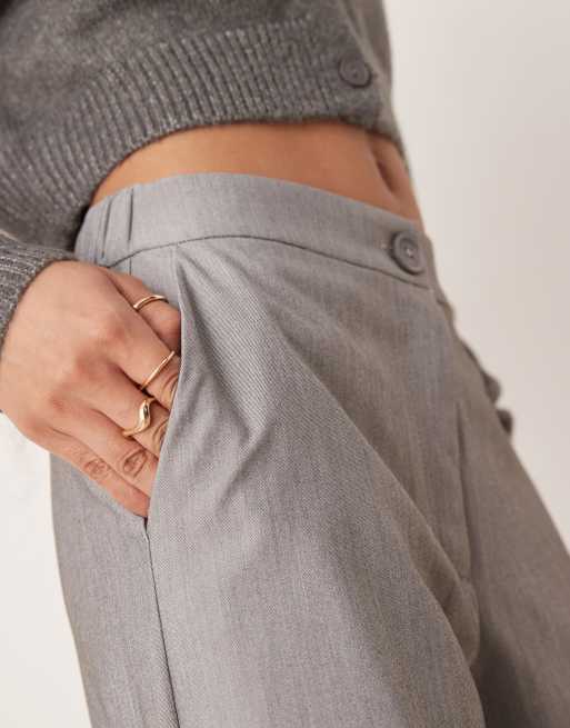 ASOS DESIGN Petite - Grå skræddersyede afslappede bukser med lige ben, 3 af 5