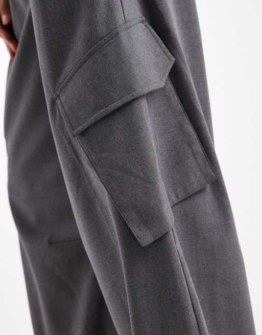 ASOS DESIGN Petite – Grafitowe eleganckie spodnie barrel w stylu utility , 5 z 5
