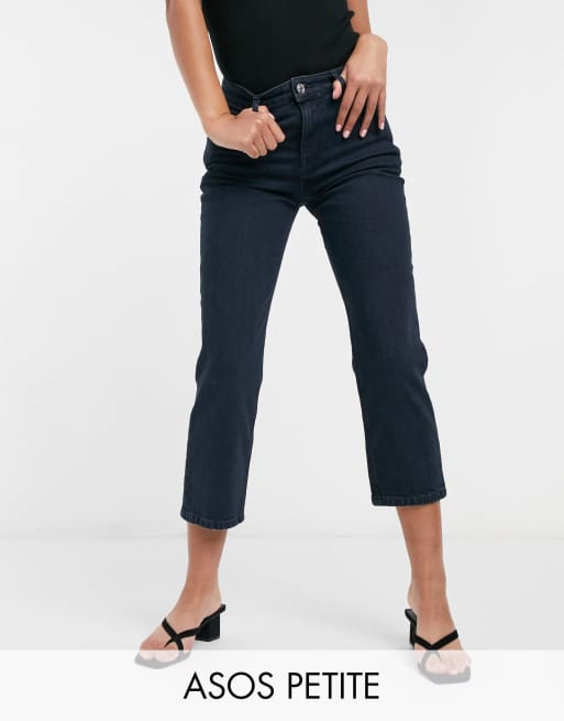 ASOS DESIGN Petite – Granatowe dopasowane jeansy z prostymi nogawkami i podwyższonym stanem