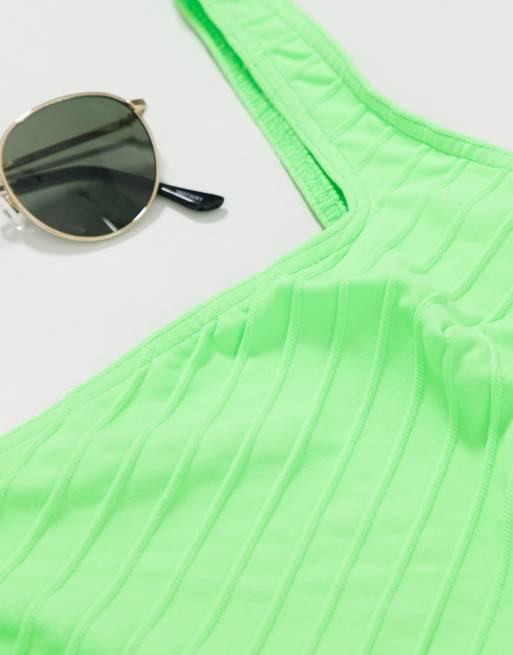 ASOS DESIGN Petite – Grön ribbad baddräkt med fyrkantig halsringning, 3 av 4