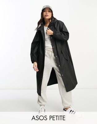 ASOS DESIGN Petite - Gummierter Parka in Schwarz