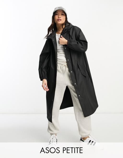 ASOS DESIGN Petite Gummierter Parka in Schwarz