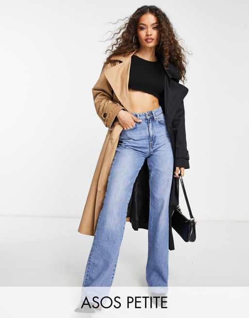 ASOS DESIGN Petite half and half trench coat in black and stone