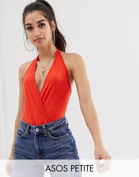 ASOS DESIGN Petite halter body in red