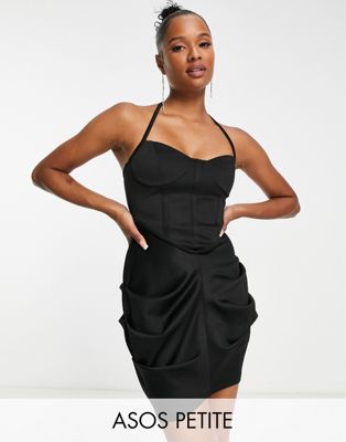 ASOS DESIGN Petite halter corset mini dress in black