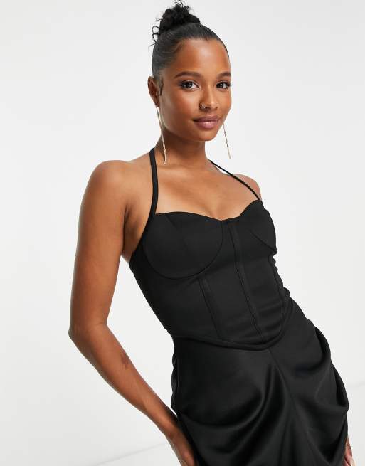 ASOS DESIGN Petite halter corset mini dress in black