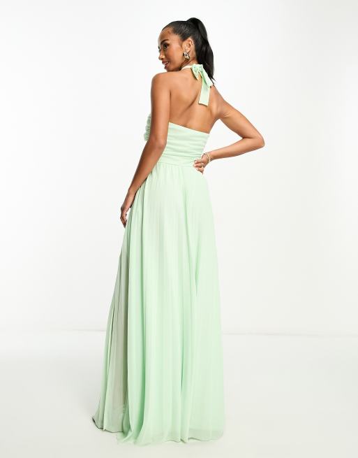 ASOS DESIGN halter neck Grecian pleated skirt maxi dress in pastel blue