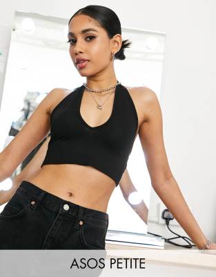 Asos Petite Asos Design Petite Halter Neck Crop Top In Black In Black