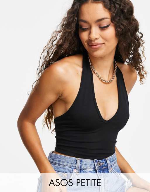 ASOS DESIGN Petite halter neck crop in black |