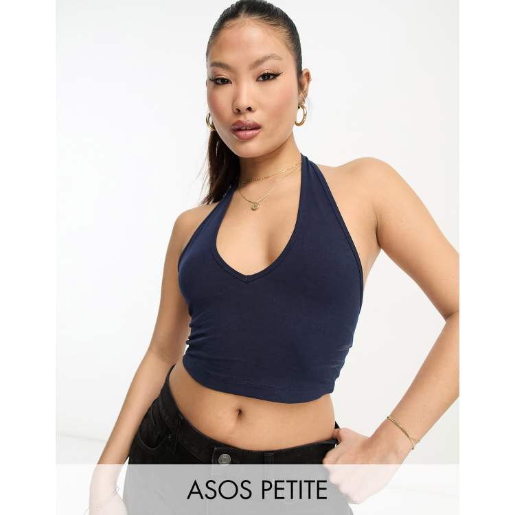 ASOS DESIGN halter neck crop top in navy ASOS