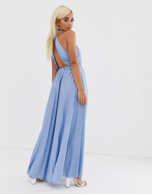 asos design halter pleated waisted maxi dress