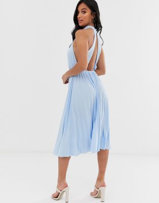 asos design halter pleated waisted midi dress