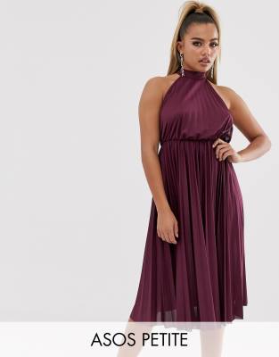 halter pleated midi dress