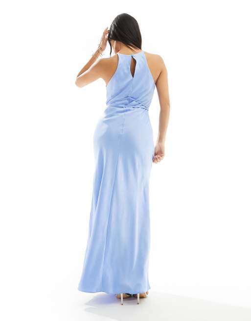 ASOS Design Petite Halter Racer Maxi Dress with Tie Waist and Cut Out Sides in Cornflower Blue