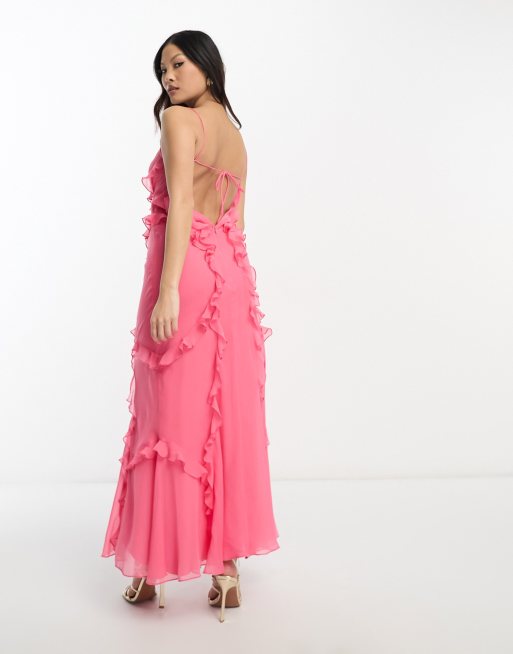 Halter ruffle hot sale maxi dress