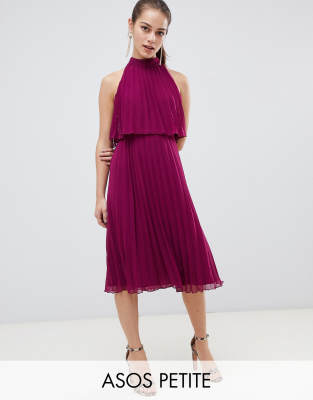 halter tie neck midi dress in pleat