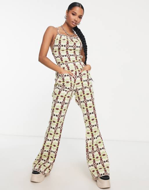ASOS DESIGN Petite halterneck jumpsuit with flare leg in geo print, 2 of 4