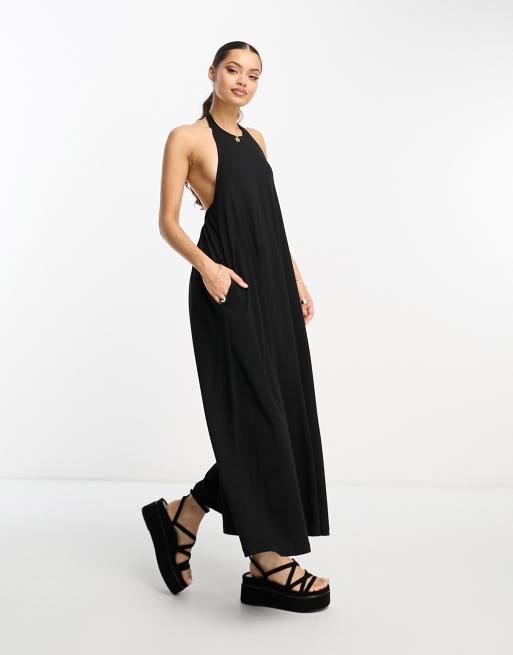 ASOS DESIGN Petite - Halterneck-maxikjole i sort, 4 af 4