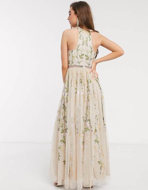 Asos embroidered floral hot sale maxi dress