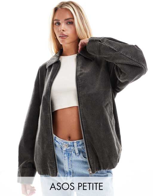 ASOS DESIGN Petite - Harrington jack van corduroy in antraciet met wassing