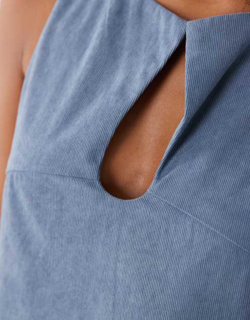 ASOS DESIGN Petite - Havblå minikjole i fløjl med lige hals og keyhole-udskæring, 4 af 4