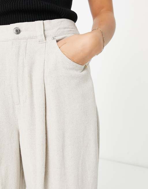 ASOS DESIGN Petite - Havrefarvede bukser med vidde og hør , 3 af 4