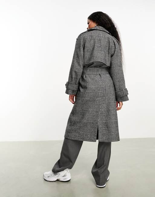 Grey check trench coat hot sale
