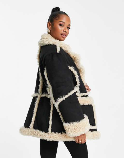 ASOS DESIGN Petite - Hero - Blouson aviateur oversize en imitation peau de mouton - Noir , 2 de 4