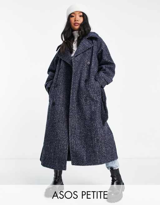 ASOS DESIGN Petite - Hero - Double breasted jas in marineblauw visgraatpatroon
