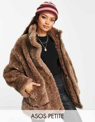 Asos Petite - Asos design petite hero teddy chuck on coat in brown