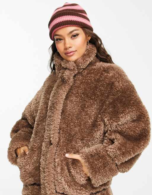 ASOS DESIGN faux fur coat in brown