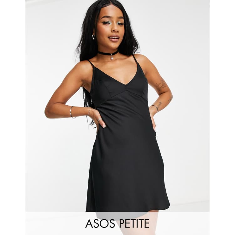 ASOS DESIGN Petite high apex mini slip dress in hammered satin in