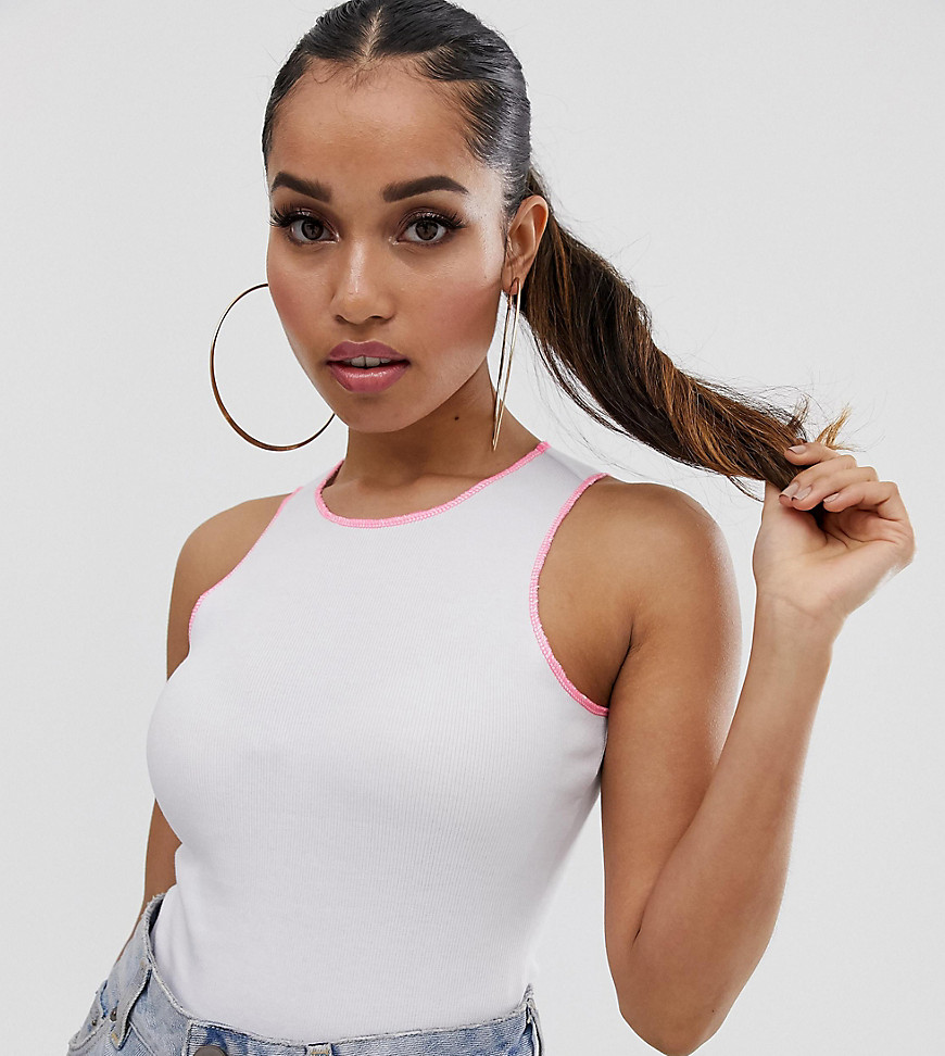 ASOS DESIGN Petite high neck bodysuit with contrast stitching in white