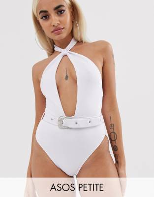 belted white swimsuit
