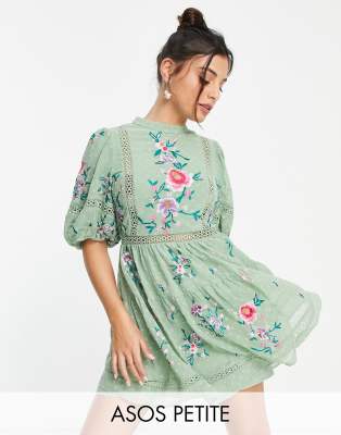 Asos petite 2025 embroidered dress