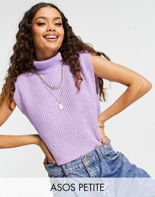 ASOS DESIGN Petite high neck knitted tank in chenille in lilac
