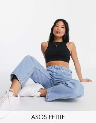 Asos Petite Asos Design Petite High Neck Super Crop Tank In Black In Black