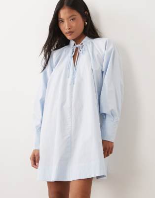 asos blue puff sleeve dress - Petite High Neck Tie Poplin Mini - Women - Cotton - 0 US Size:56 Long Jacket The ASOS DESIGN Petite InterviewA-Line Nba Jersey Dress 90s