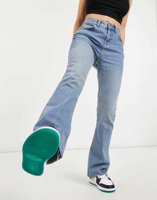 ASOS DESIGN Petite high rise '70's' stretch flare jeans in lightwash