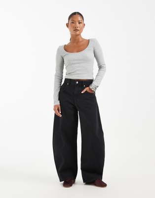 Asos Petite Asos Design Petite High Rise Barrel Leg Jeans In Black
